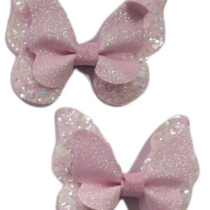 Ro-Ro Accessories Παιδικό κλιπ μαλλιών πεταλούδα γκλιτερ σετ 2 τμχ Ροζ