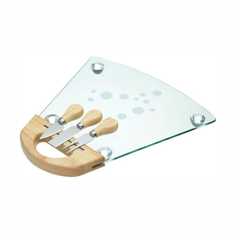 Kitchen Craft Σετ Επιφάνεια Κοπής Γυάλινη με Μαχαίρια & Πιρούνι Τιρκουάζ 33x33cm 4τμχ