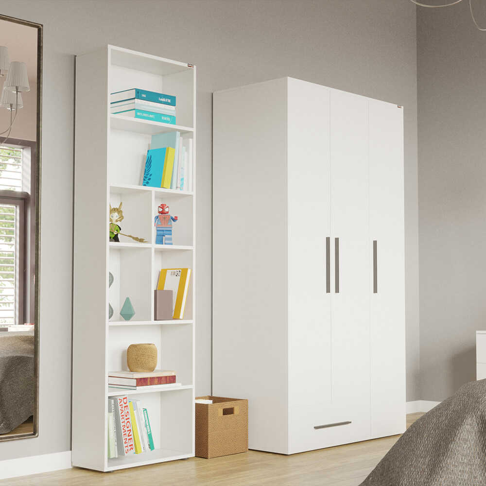 GRD- 631 Τρίφυλλη Ντουλάπα με 1 Συρτάρι Λευκή 103x52x187cm - Image 2