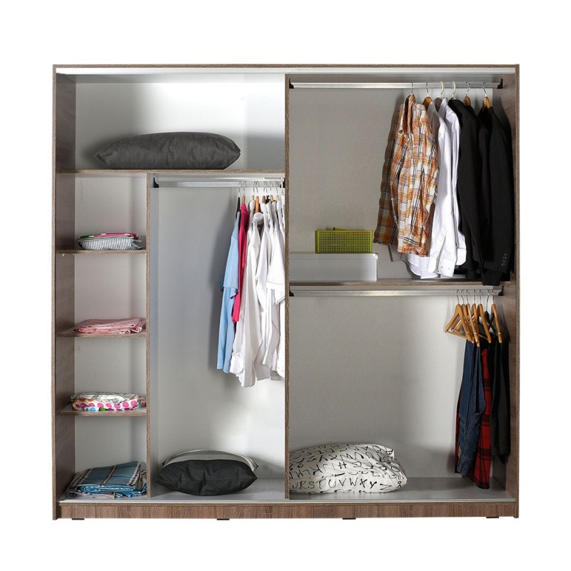 Δίφυλλη Ντουλάπα Ρούχων Συρόμενη SWD-720-LL με Καθρέπτη Latte 210x60x207cm - Image 3