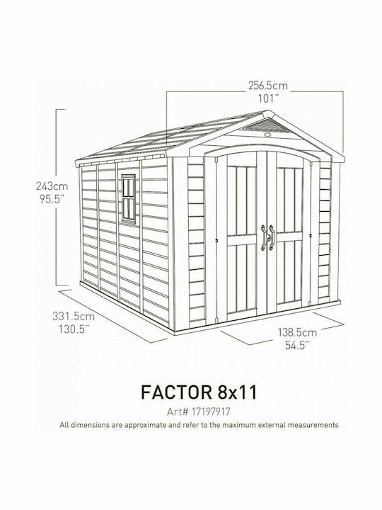 Πλαστική Αποθήκη Κήπου Factor Καφέ / Taupe με Διπλή Πόρτα & Αεραγωγό Μ2.56xΠ3.31xΥ2.43m 17197956 - Image 5
