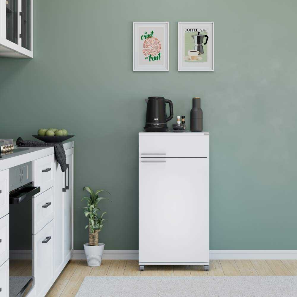 Ντουλάπι με Διαμαντένια Πόρτα και Συρτάρια-Γυαλιστερή Λάκα Λευκή ADR-411-PP 50x100x40 cm (ΠxΥxΒ)