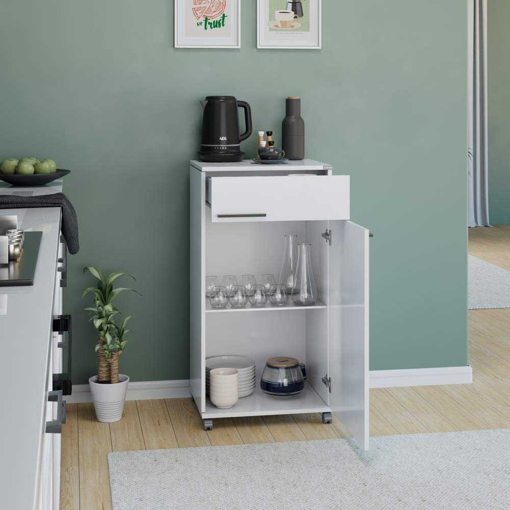 Ντουλάπι με Διαμαντένια Πόρτα και Συρτάρια-Γυαλιστερή Λάκα Λευκή ADR-411-PP 50x100x40 cm (ΠxΥxΒ) - Image 5