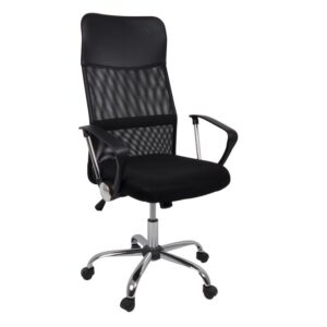 Πολυθρόνα Γραφείου Διευθυντή, Βάση Χρώμιο, Pu Μαύρο, Mesh Μαύρο
