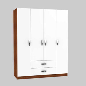 Τετράφυλλη Ντουλάπα Με 2 Συρτάρια Λευκό Γυαλιστερό 140x183x56 cm KPGR-342