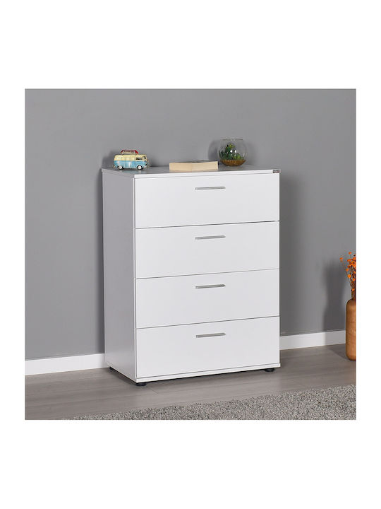Ξύλινη Συρταριέρα Κρεβατοκάμαρας SFN 540-BB με 4 συρτάρια Λευκή 73x44x96εκ.