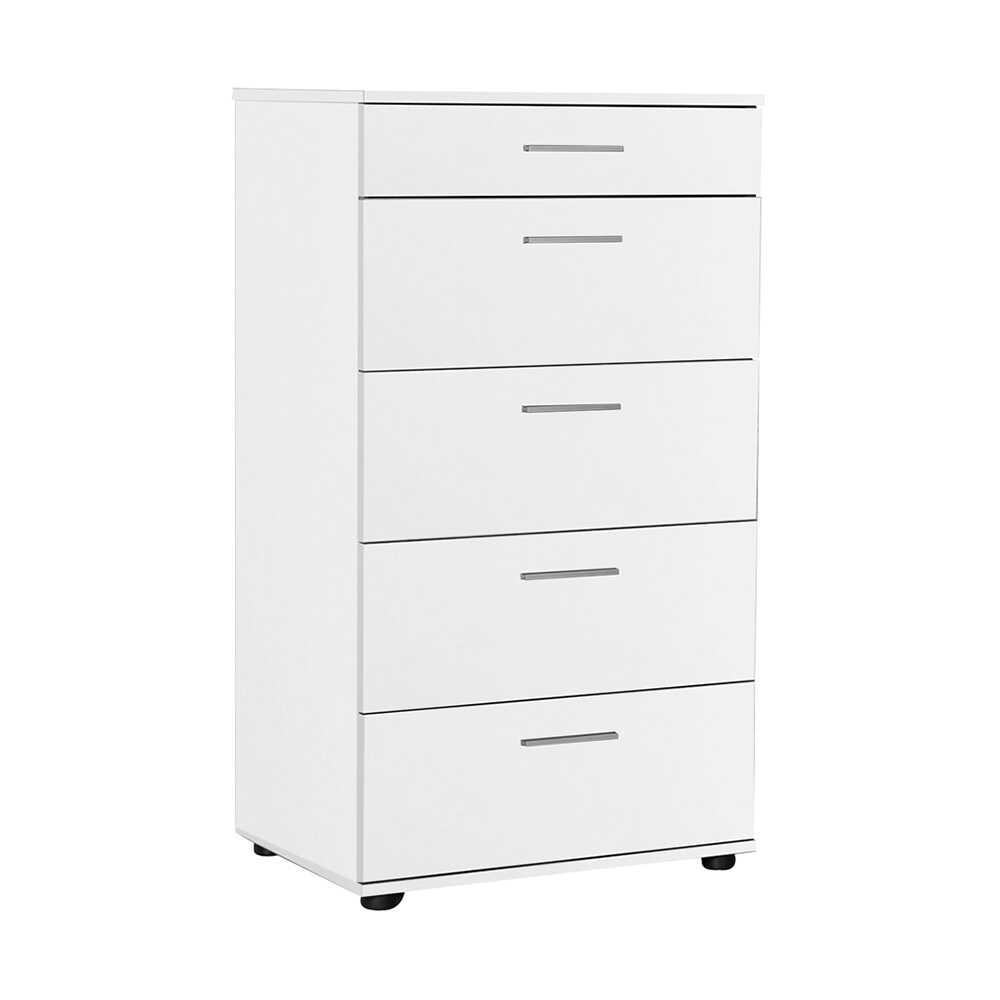 Ξύλινη Συρταριέρα Κρεβατοκάμαρας Side με 5 συρτάρια λευκή 60x44x108εκ - Image 4