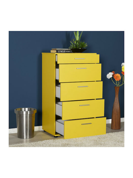 Ξύλινη Συρταριέρα Κρεβατοκάμαρας Side με 5 συρτάρια Κίτρινη 60x44x108εκ. SFN-550-HH - Image 3