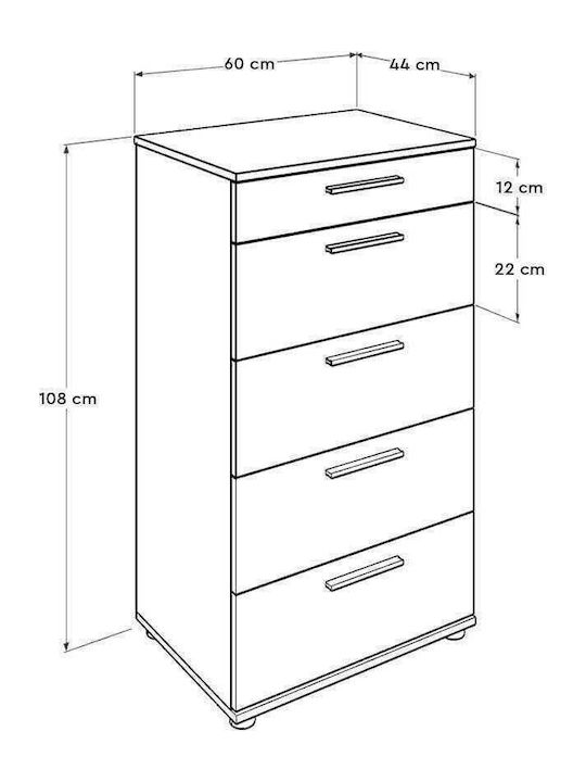 Ξύλινη Συρταριέρα Κρεβατοκάμαρας Side με 5 συρτάρια Κίτρινη 60x44x108εκ. SFN-550-HH - Image 4