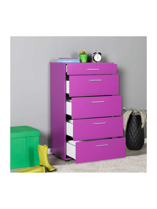 Ξύλινη Συρταριέρα Κρεβατοκάμαρας Side με 5 συρτάρια Μωβ 60x44x108εκ. SFN-550-UU - Image 3