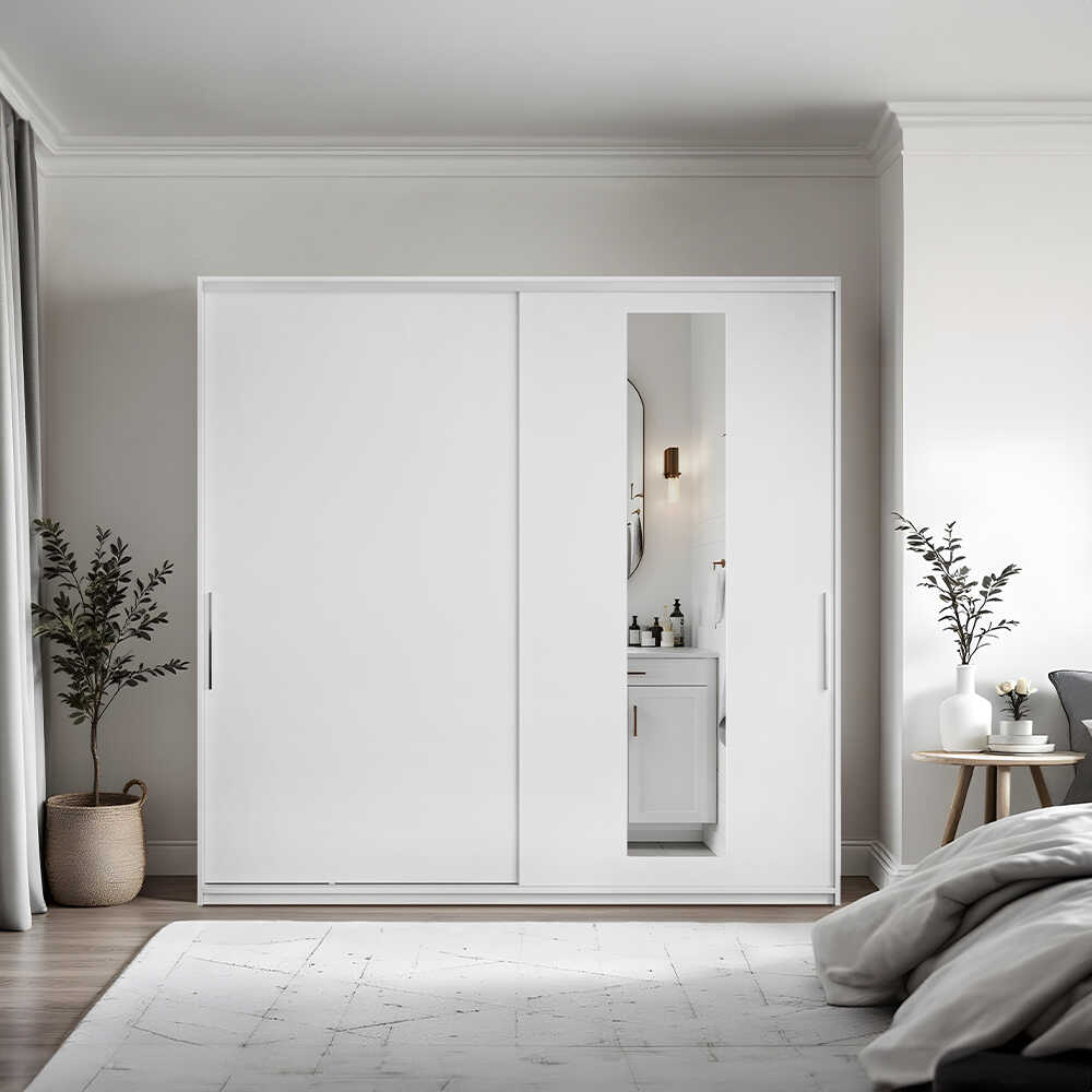 C Δίφυλλη Ντουλάπα Ρούχων Συρόμενη SWD-720-BB με Καθρέπτη Λευκή 210x60x207cm