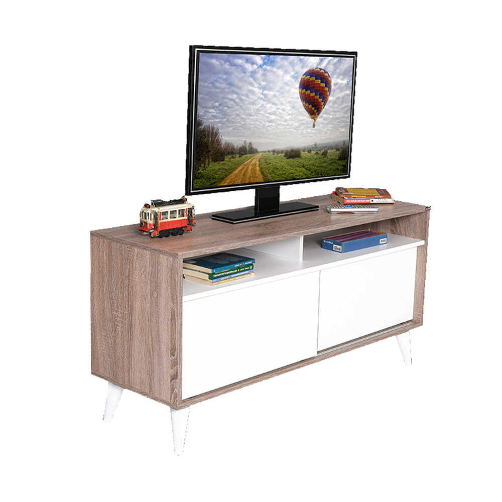 Βάση ρετρό Slide TV Latte-Mat Λάκα Λευκή 120x60x40 cm (ΠxΥxΒ) TVR-320-LB - Image 5