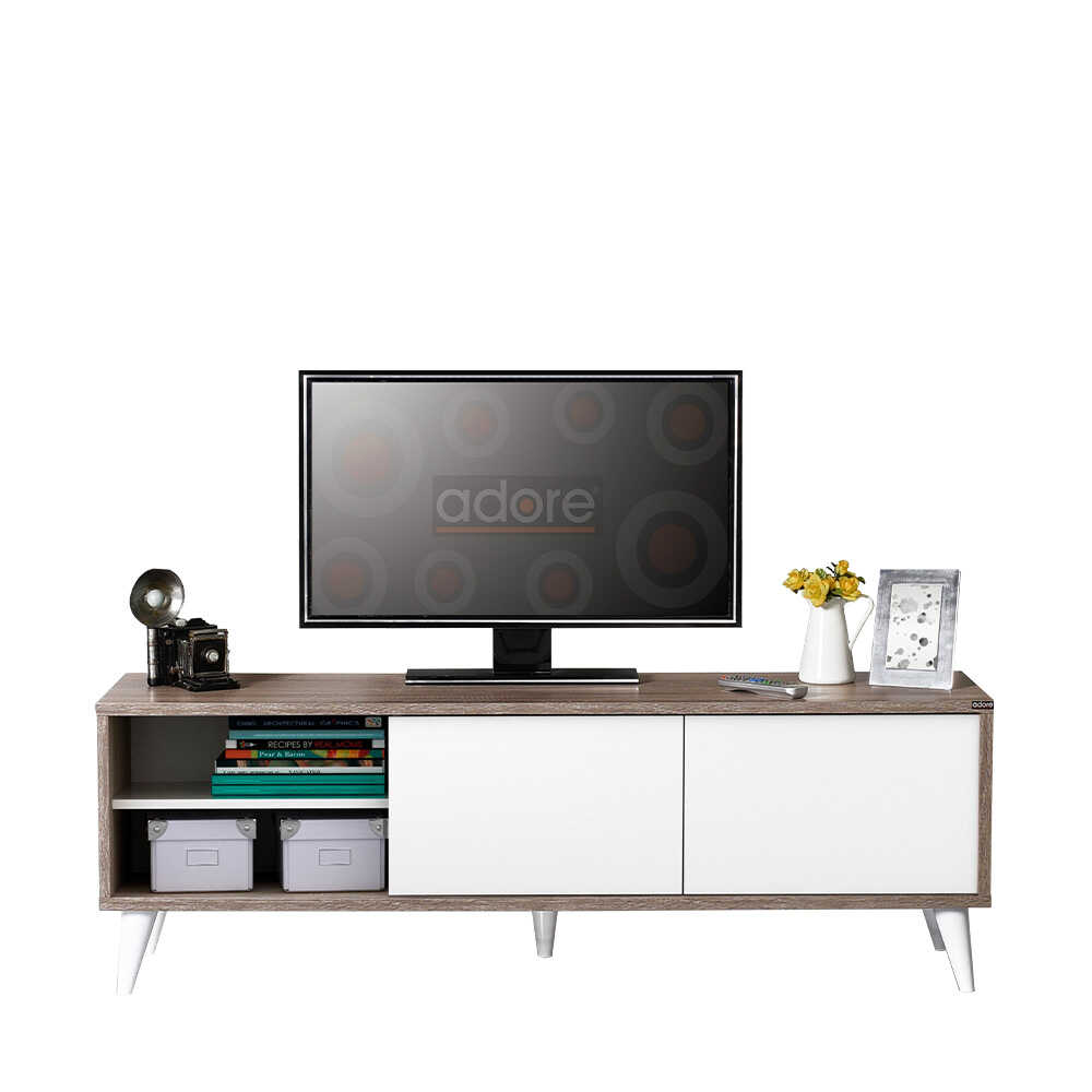 Retro Wide Slide Stand TV-Latte-Απαλό λευκό 150x50x40 cm (ΠxΥxΒ) TVR-520-LB - Image 5