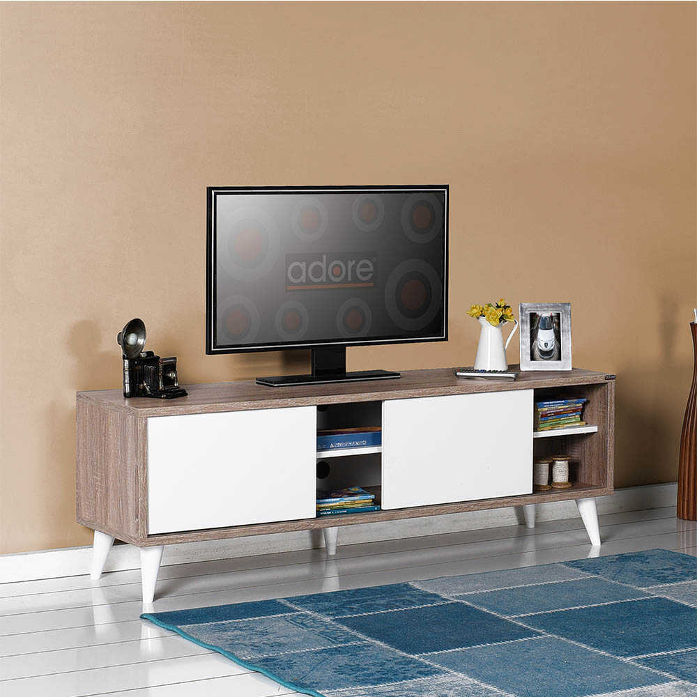 Retro Wide Slide Stand TV-Latte-Απαλό λευκό 150x50x40 cm (ΠxΥxΒ) TVR-520-LB - Image 2