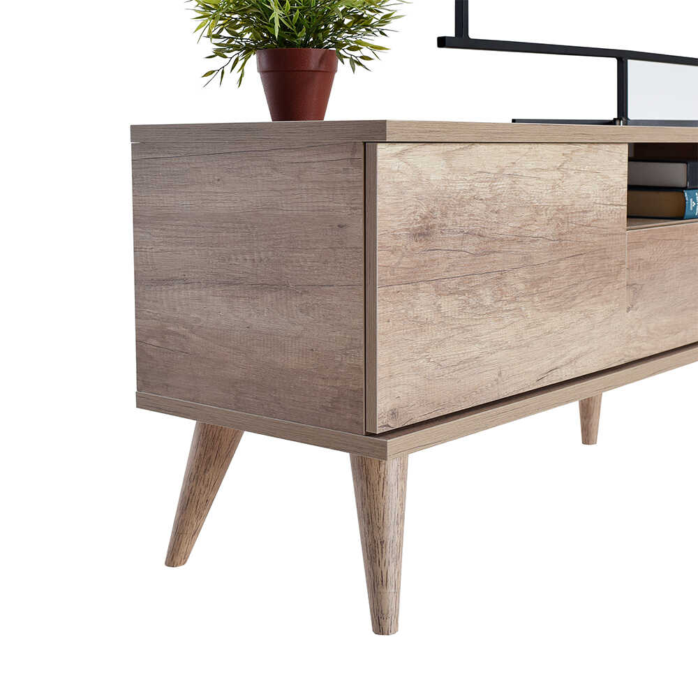 Τραπέζι τηλεόρασης με 2 θήκες με καπάκια PUSH-ON Light Walnut (Tori) 180x55x40 cm (ΠxΥxΒ) - Image 3