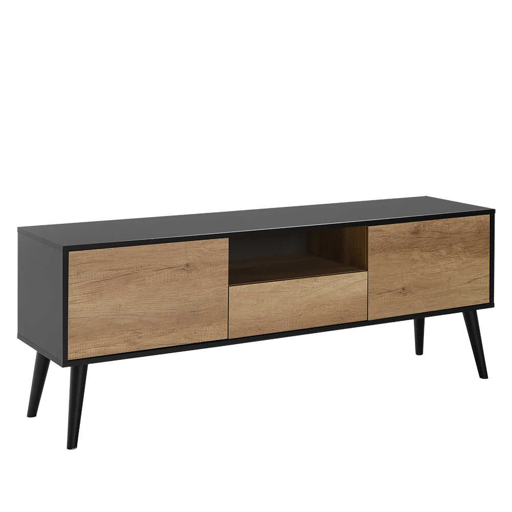 Βάση τηλεόρασης Retro Plus-Μαύρο-Φωτεινό καρυδιά(Tori) 160x58x41 cm (ΠxΥxΒ) TVR-921-ET - Image 3