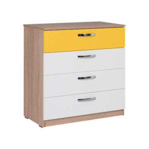 Ξύλινη Συρταριέρα Κρεβατοκάμαρας με 4 συρτάρια Sonoma / Κίτρινο / Λευκό 73x41x75εκ. SFN-640