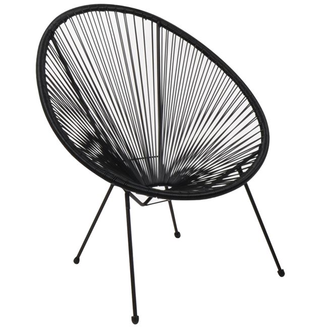 ACAPULCO Πολυθρόνα Μέταλλο Βαφή Μαύρο, Plastic Rattan Μαύρο Ε245,2