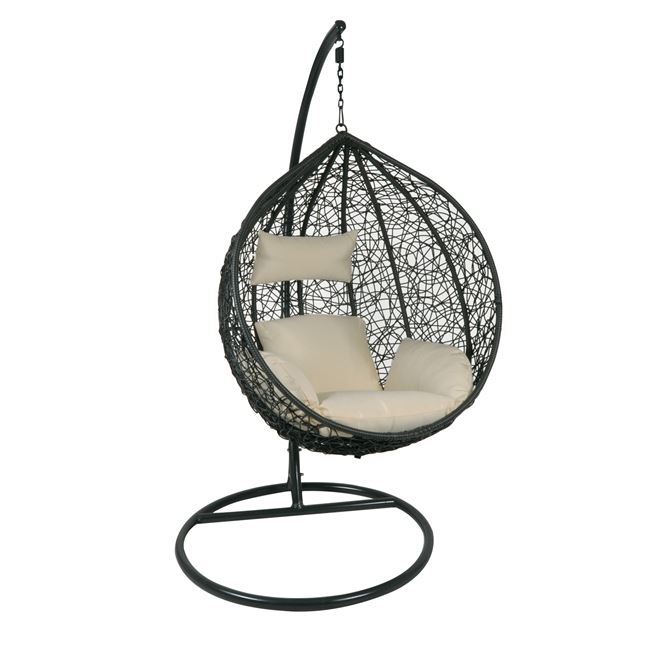 ISABEL Κρεμαστή Πολυθρόνα, Wicker Dark Grey, Μέταλλο Βαφή Σκούρο Γκρι, Μαξιλάρι Εκρού 105x112x208cm